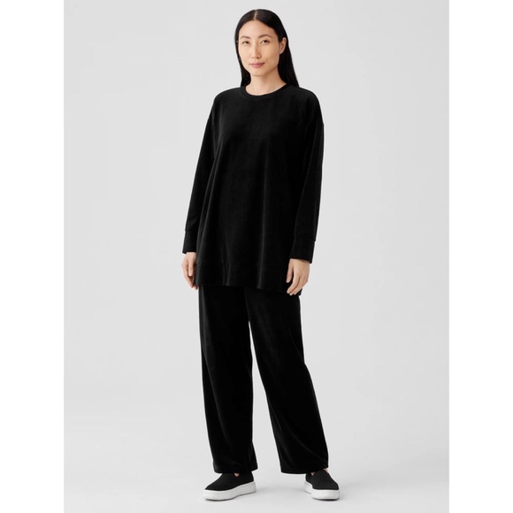 Eileen Fisher Cotton Velour Crew Neck Long Top Boxy Fit Black Sz Medium - Picture 4 of 8